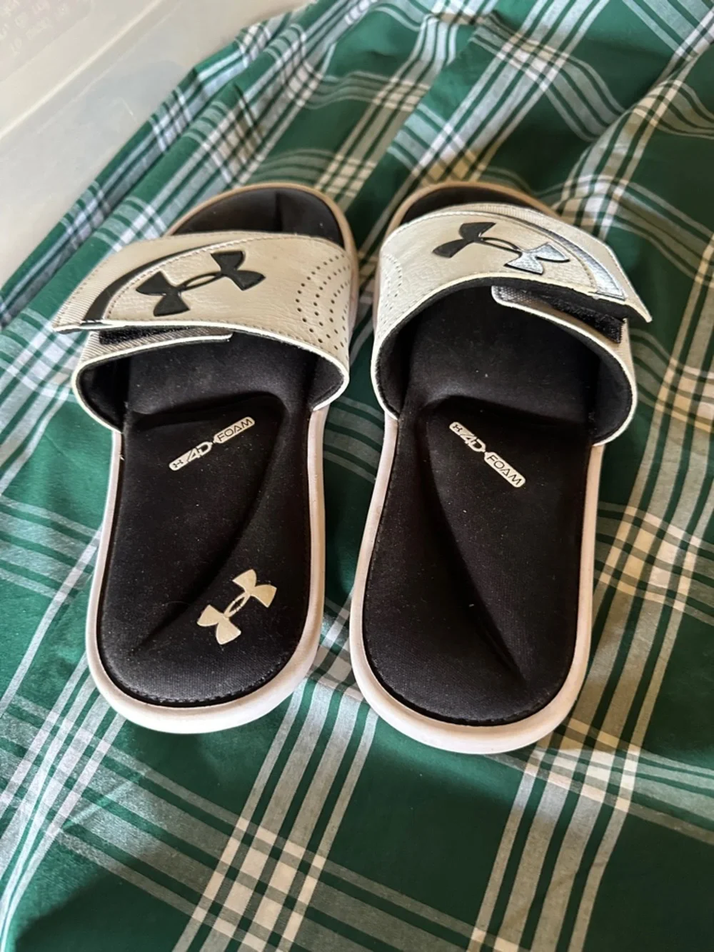Under Armour Kids White and Black Adjustable Slide Sandals